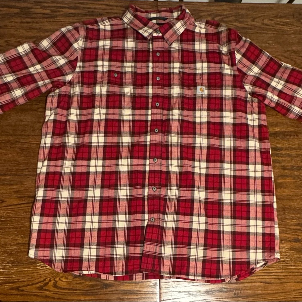 Carhartt Red and White Plaid Button Down Shirt